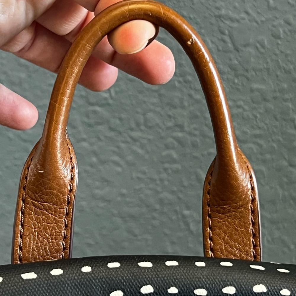 Fossil Black and White Polka Dot Backpack with Brown Accents - Picture 14 of 14